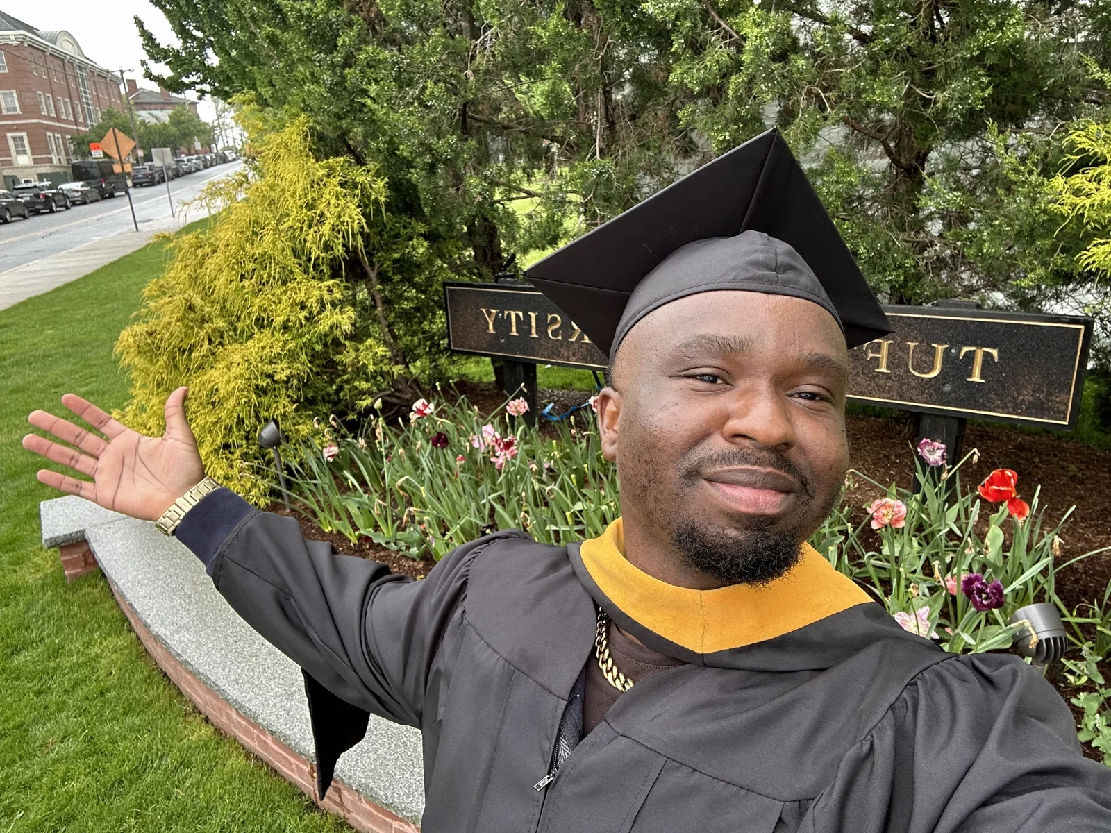Illustrious Ewhorlu celebrating his graduation at Tufts University